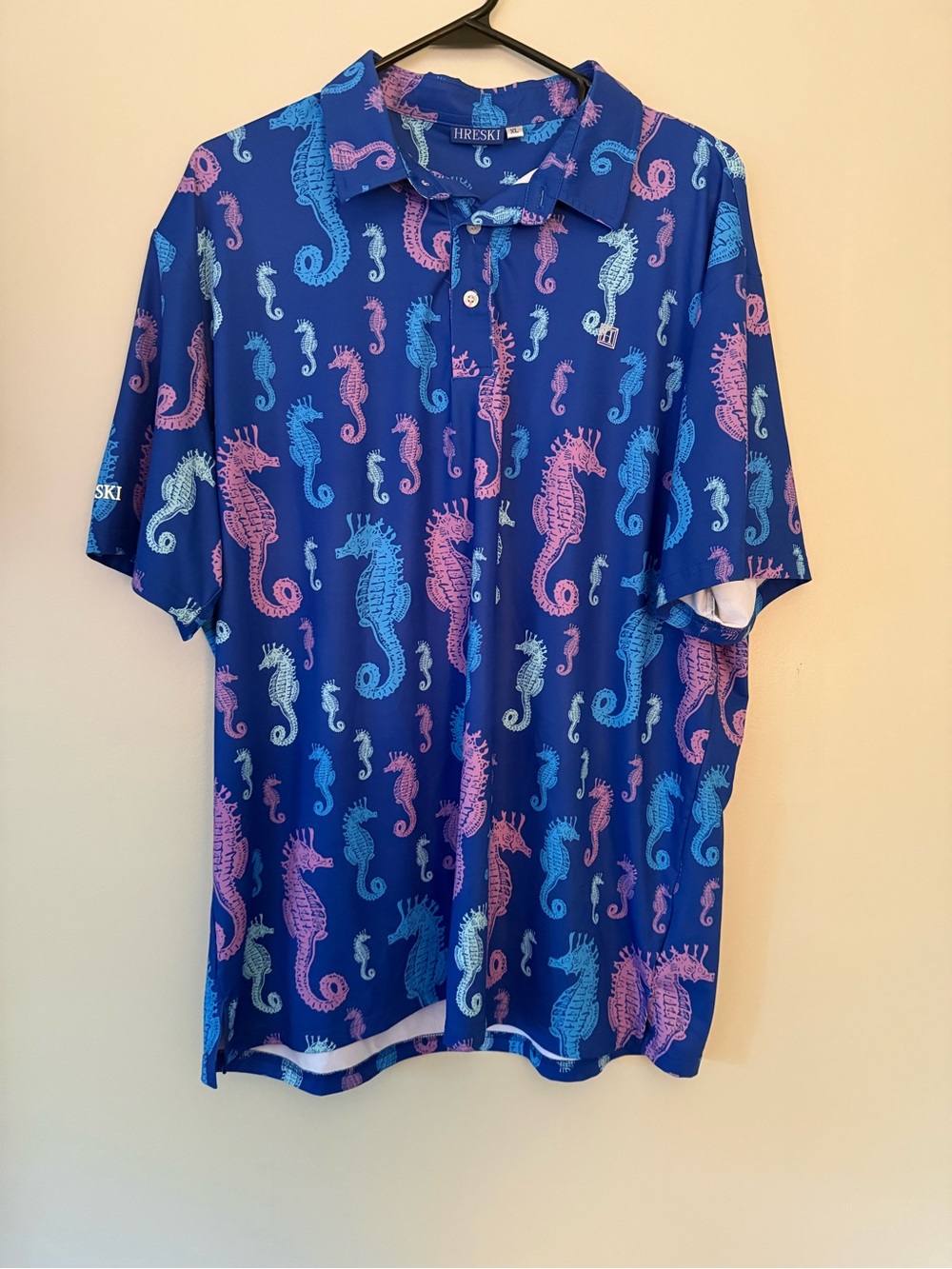 Hreski Men’s Royal Blue Seahorse Print Polo